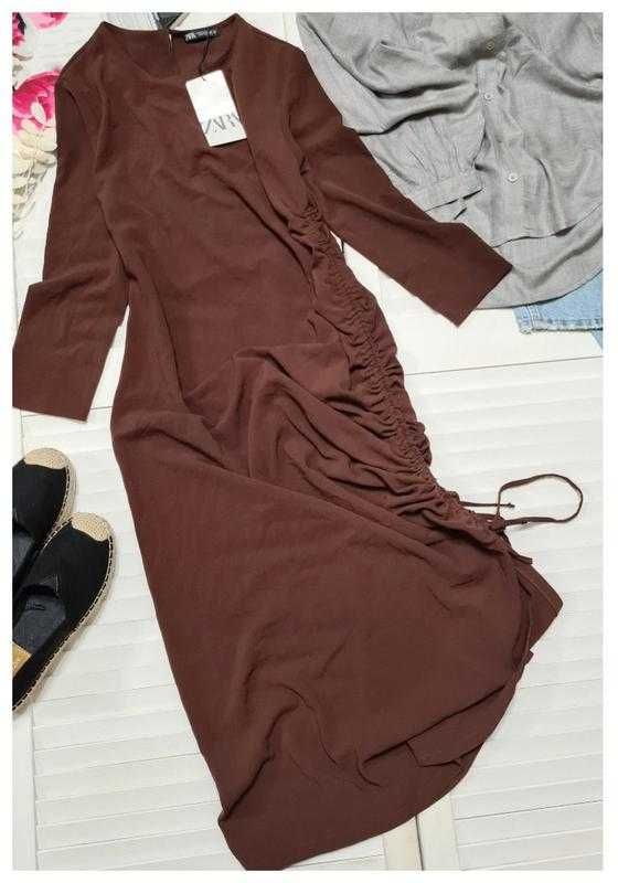 Платье Zara длинное с драпировкой с рукавом, р. S/М