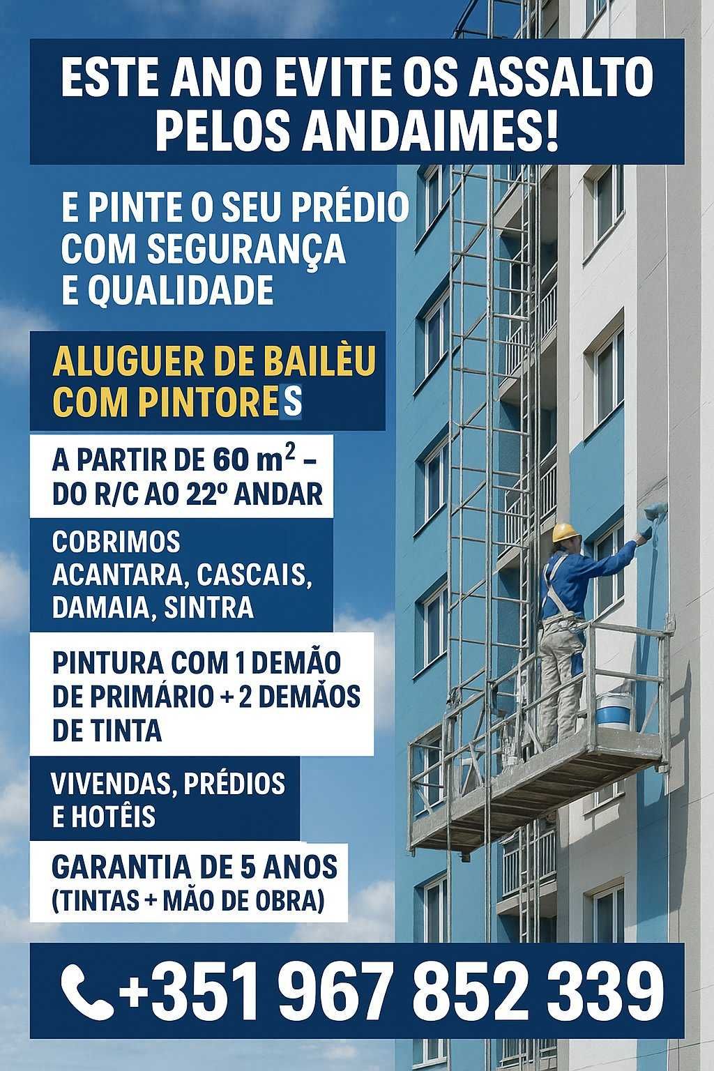 Mini Bailéu com operador/pintores de Fachadas até 22º andar
