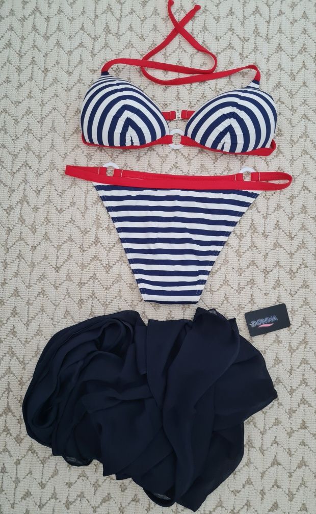 Gatta strój bikini push up pasy granatowe 40 42 + pareo DONNA Nowe