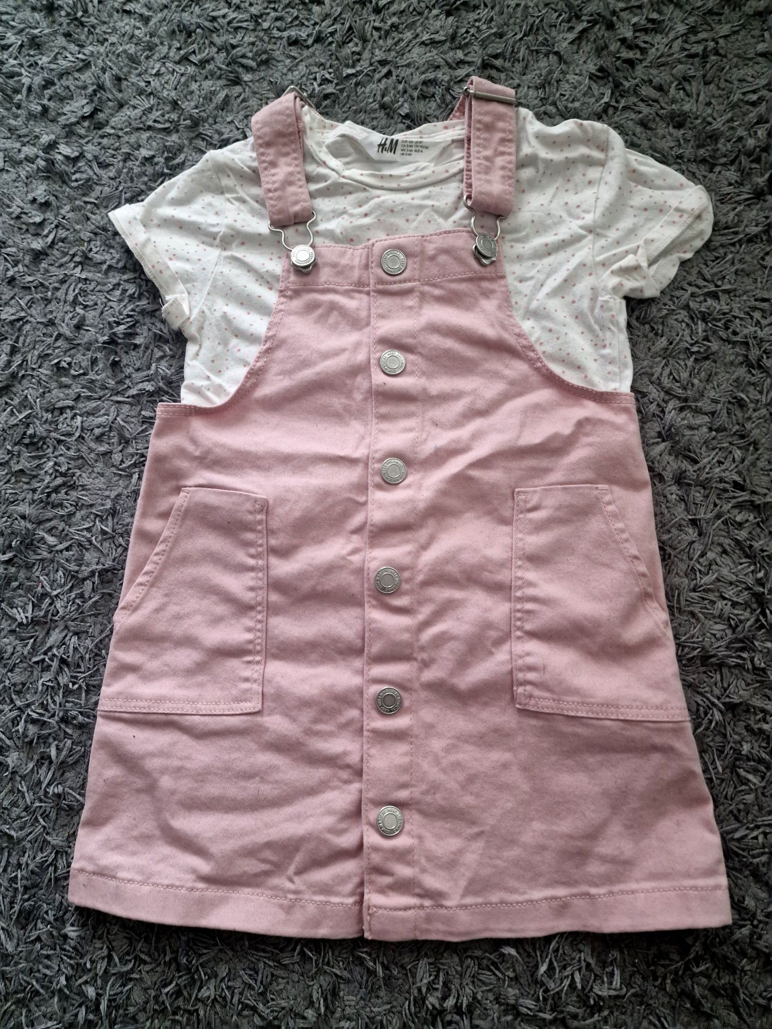 Komplet Sukienka ogrodniczka + bluzeczka H&M rozmiar 104