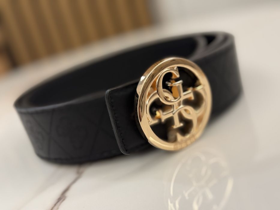 Pasek Guess Premium Monogram damski złoty