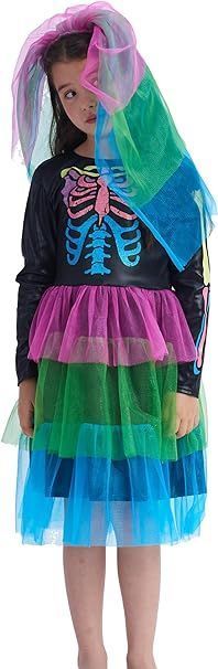 Kostium dzieci dziewczynki kolorowy szkielet, na Halloween 3-4 lata