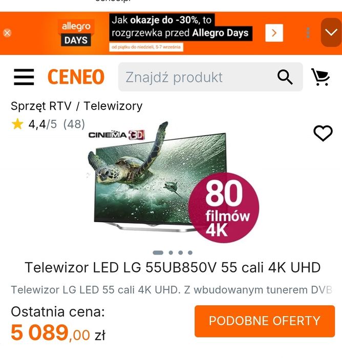 Telewizor LED LG 55UB850V 55 cali 4K UHD 3D