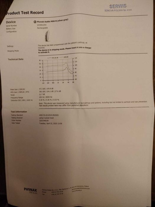 Aparat słuchowy Phonak Audeo M 90-r ładowalny, po generalnym serwisie