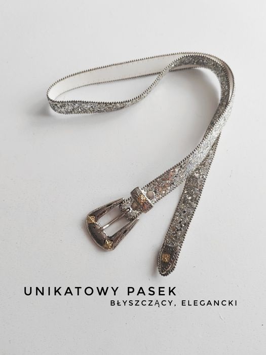 Srebrny błyszczący pasek elegancki pasek