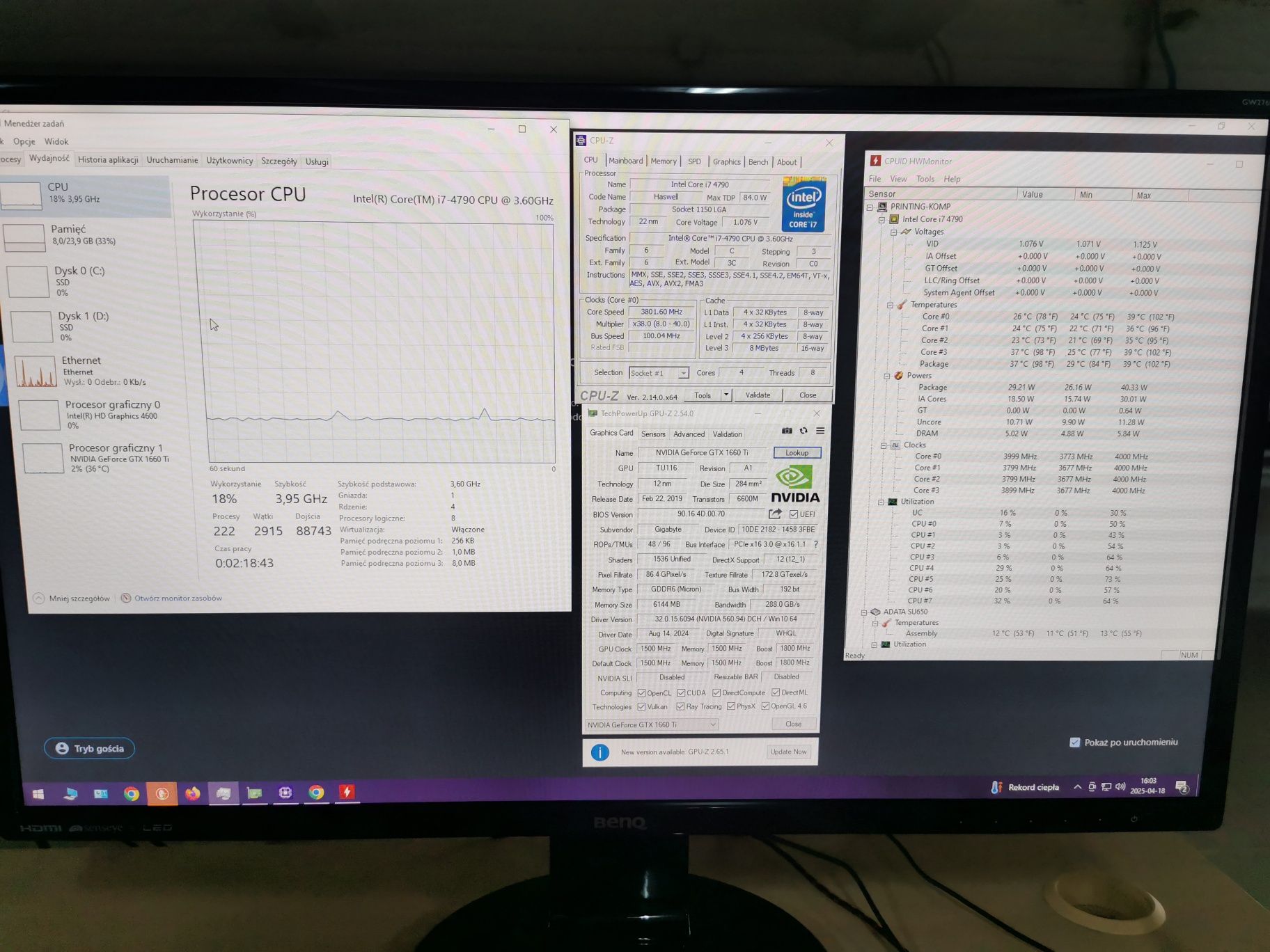 Komputer gamingowy i7 4,0GHz/ 24GB/ GTX 1660Ti/ SSD 1TB
