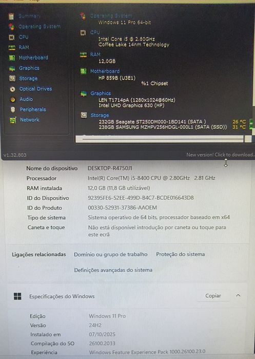 PC HP i5 8400(6 Cores) 8°geração 3,7ghz+12gb 2666mhz+UHD630+500gb NVME