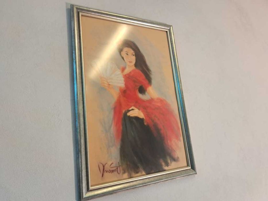 Obraz pastele na papierze w ramie, kobieta Seniorita tancerka flamenco