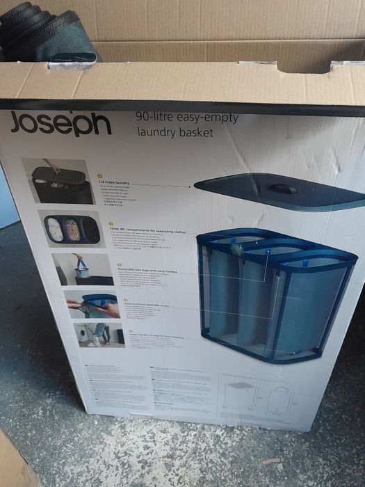 Joseph joseph 90l czarny nowoczesny kosz na pranie tota trio dzielony