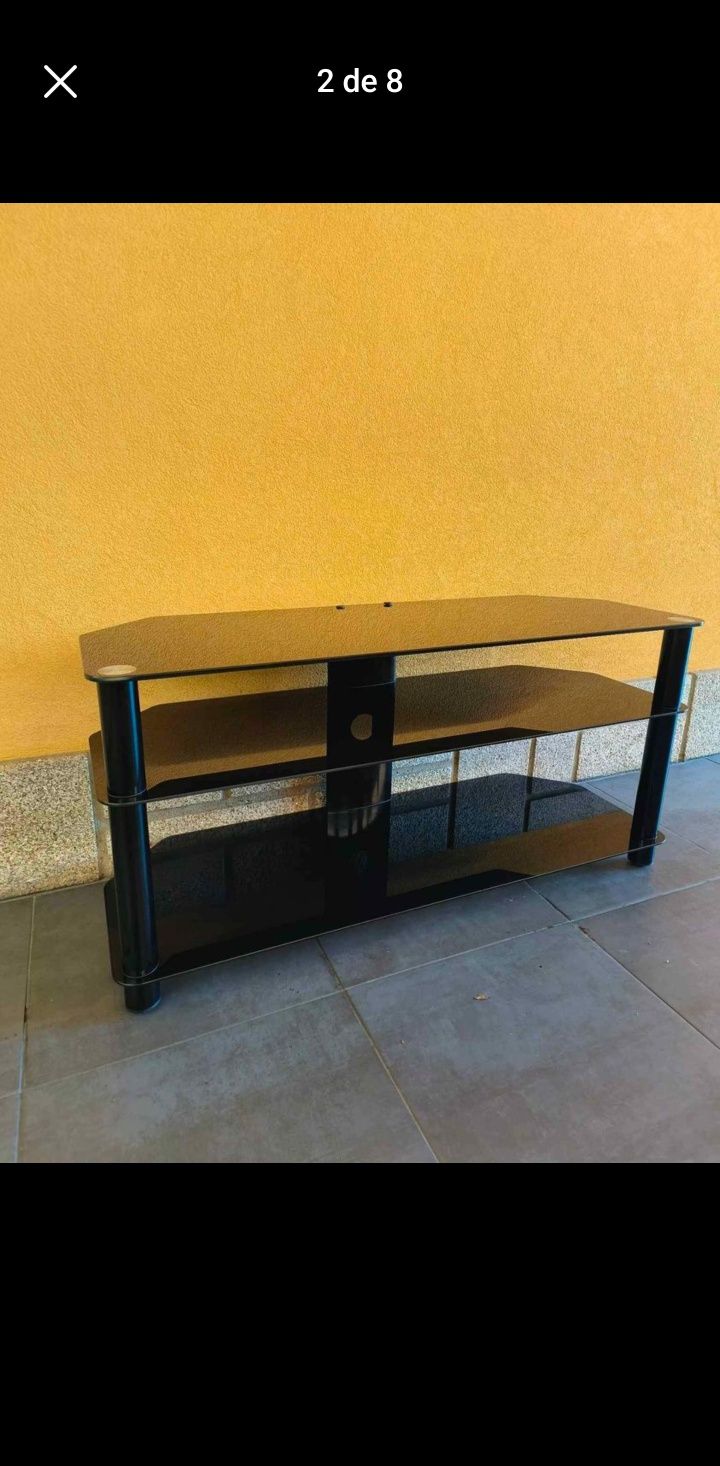 Mesa em Vidro Preto TV - 3 prateleiras