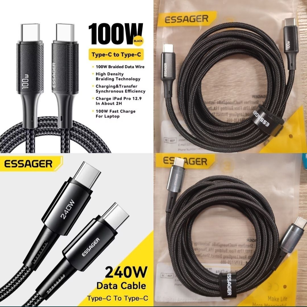 Кабелі для зарядки 1м-2м, tape c tape c, 60w, 100w, 200w