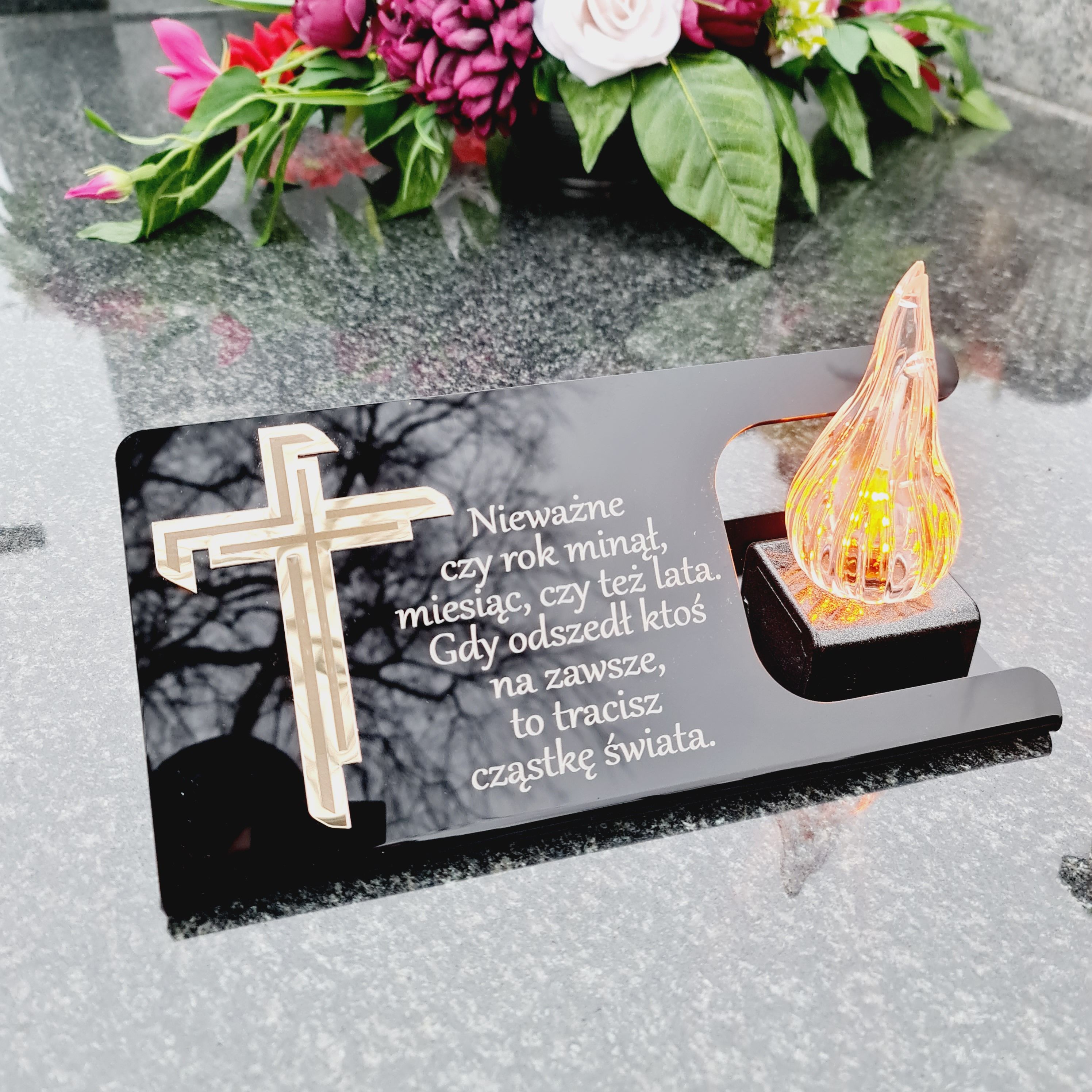 DEKORACJA na grób ZNICZ podstawka na cmentarz LAMPKA LED
