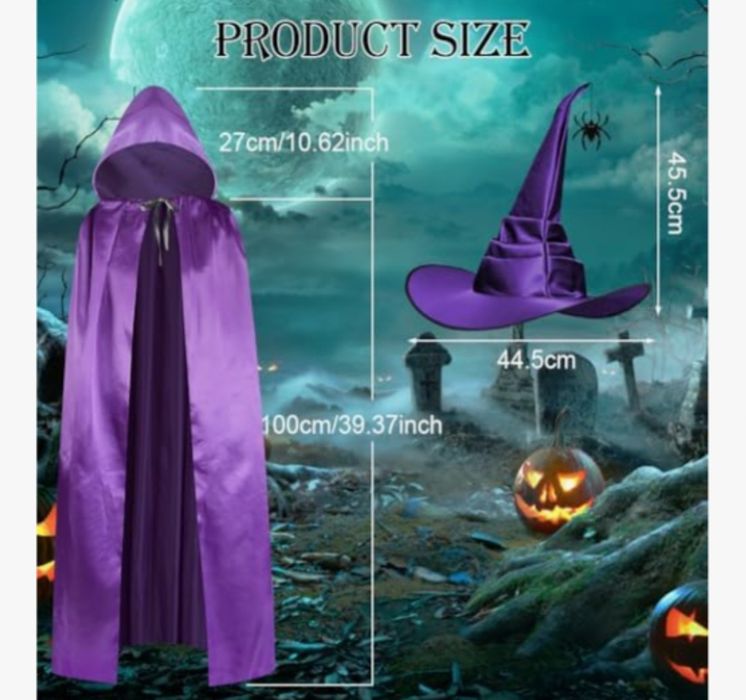 Fioletowa peleryna z kapturem + kapelusz