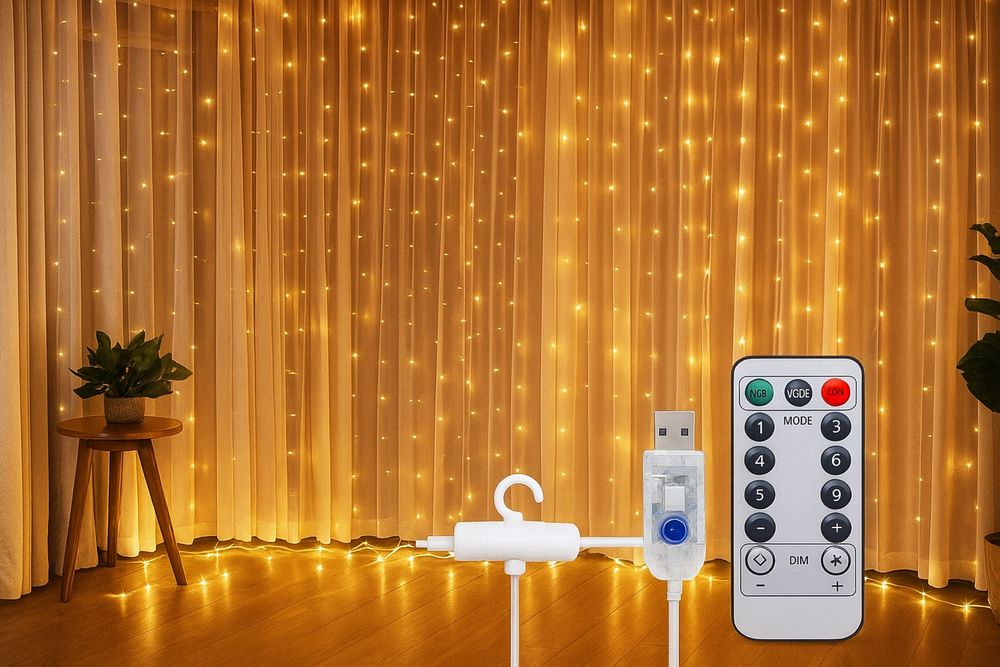 Гірлянда штора usb 3*3, гирлянда штора usb, гирлянда штора з пультом