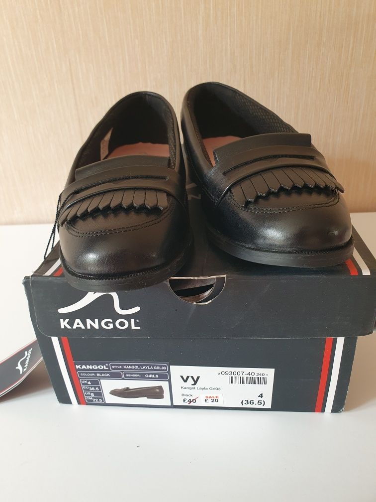 Жіночі туфлі лофери шкіряні Kangol 36 шкіра чорного кольору