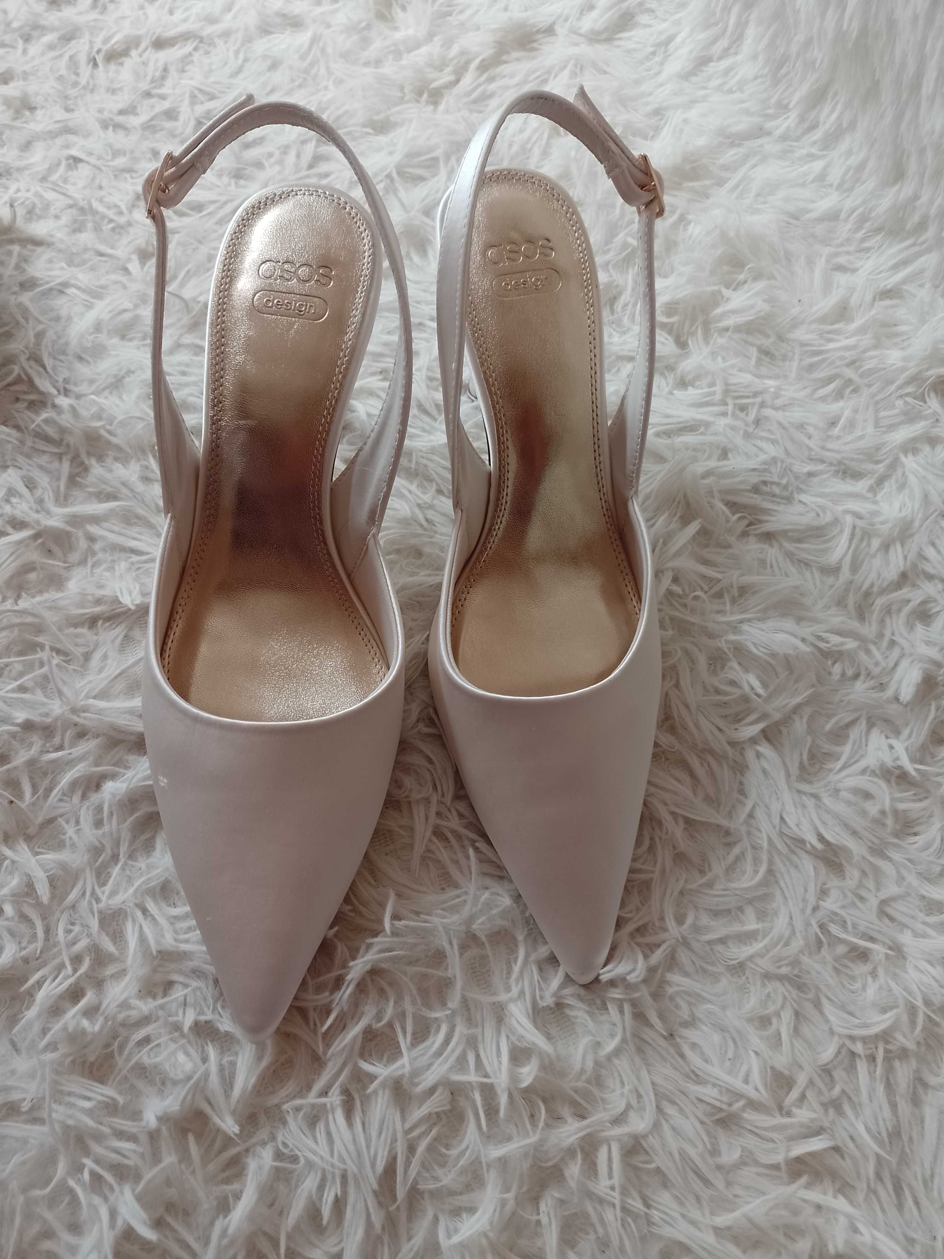 (40) ASOS/ Kremowe czółenka ślubne z odkrytą piętą z Londynu, NOWE