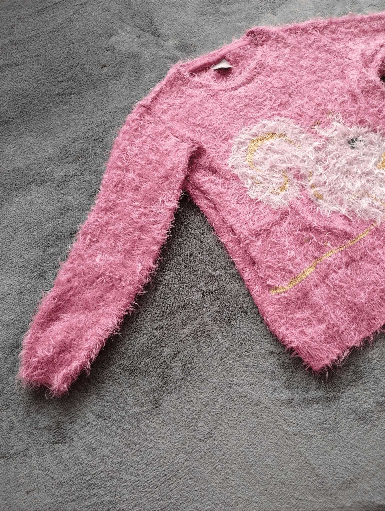 Różowy, włochaty sweter z długim rękawem, little kids, roz. 128 cm