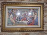 Quadro Ceia de Cristo bordada a ponto cruz