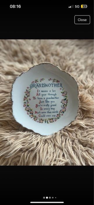 ładny ręcznie robiony talerz dekoracyjny dla babci