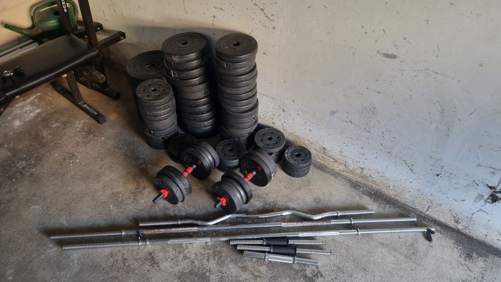 Siłownia Ławka Gryf Hantle 250kg obciążenia
