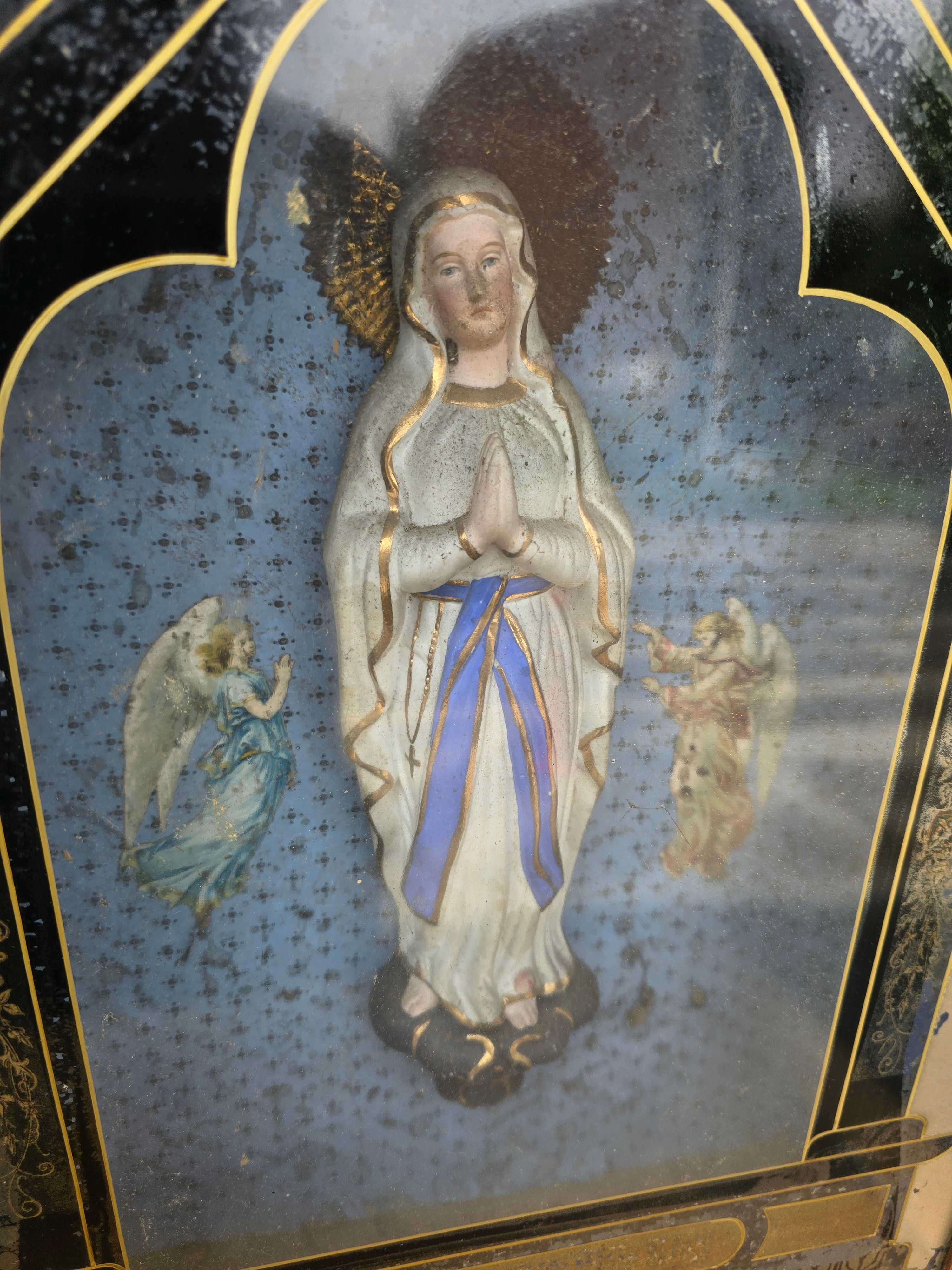 Stary obraz Matka Boska Maryja za szybą