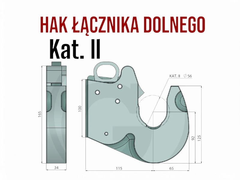 AGTECH Hak Zaczepu Dolnego Kat. II Pasuje do wielu ciągników Nowy