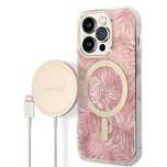 Zestaw Guess etui MagSafe + ładowarka do iPhone 14 Pro 6,1" - różowy