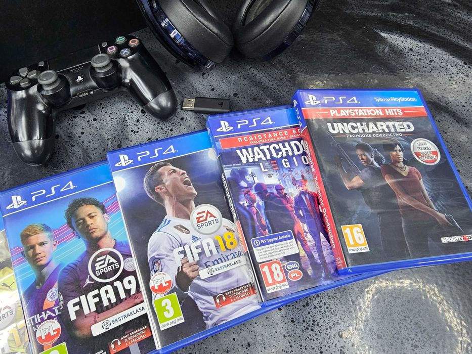 Konsola PS4 Playstation 4 SLIM 500GB słuchawki bezprz. Sony + 8 gier