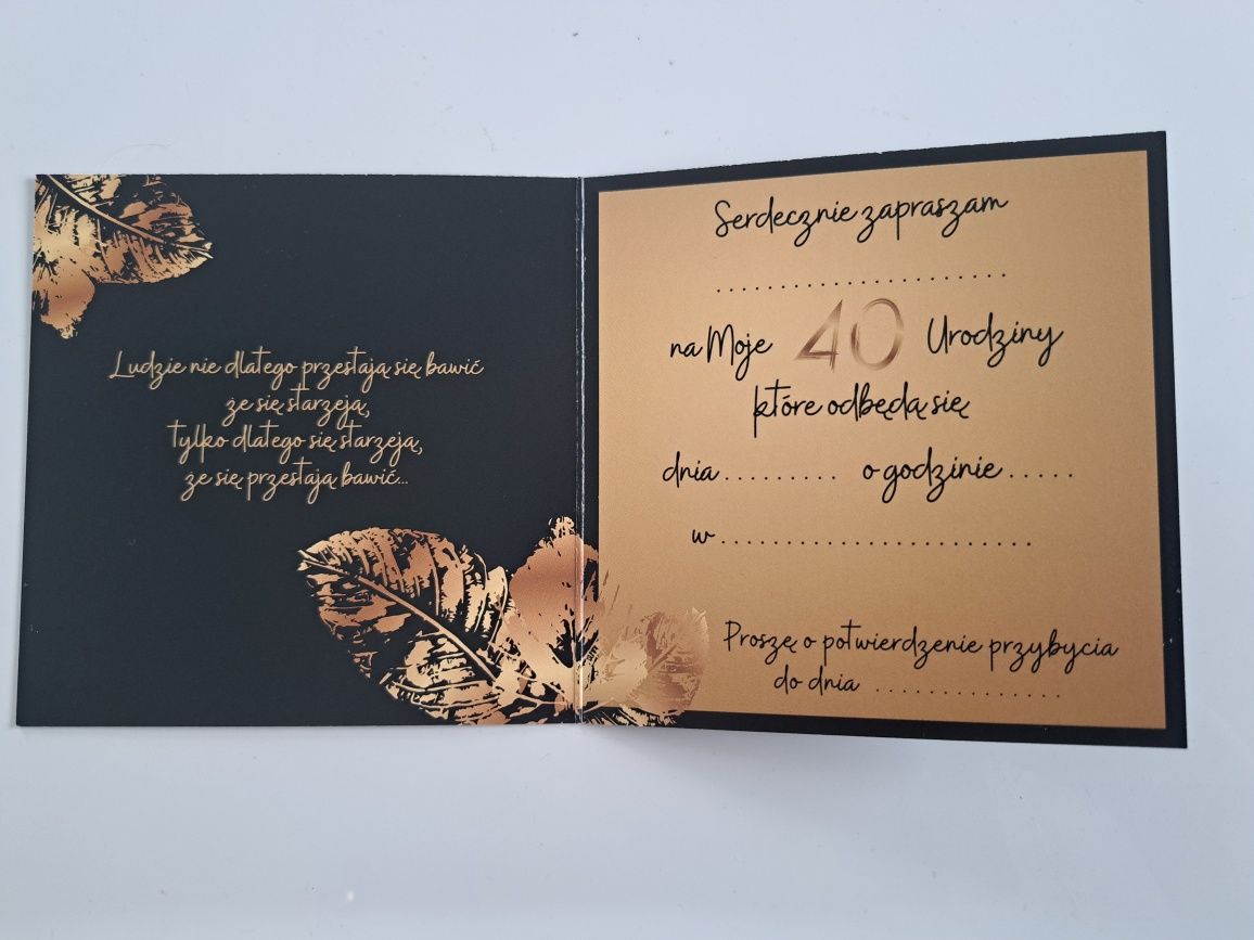 Zaproszenie 40 urodziny czarno złote