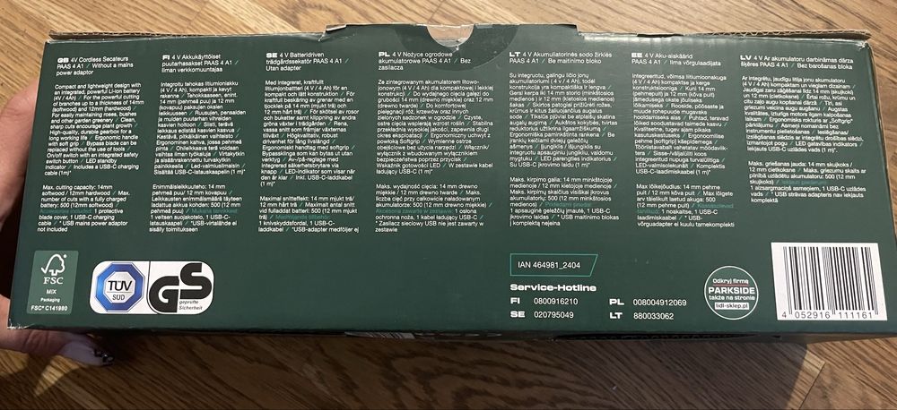 Nożyce ogrodowe akumulatorowe PAAS 4 A1, Nożyce do gałęzi NOWE