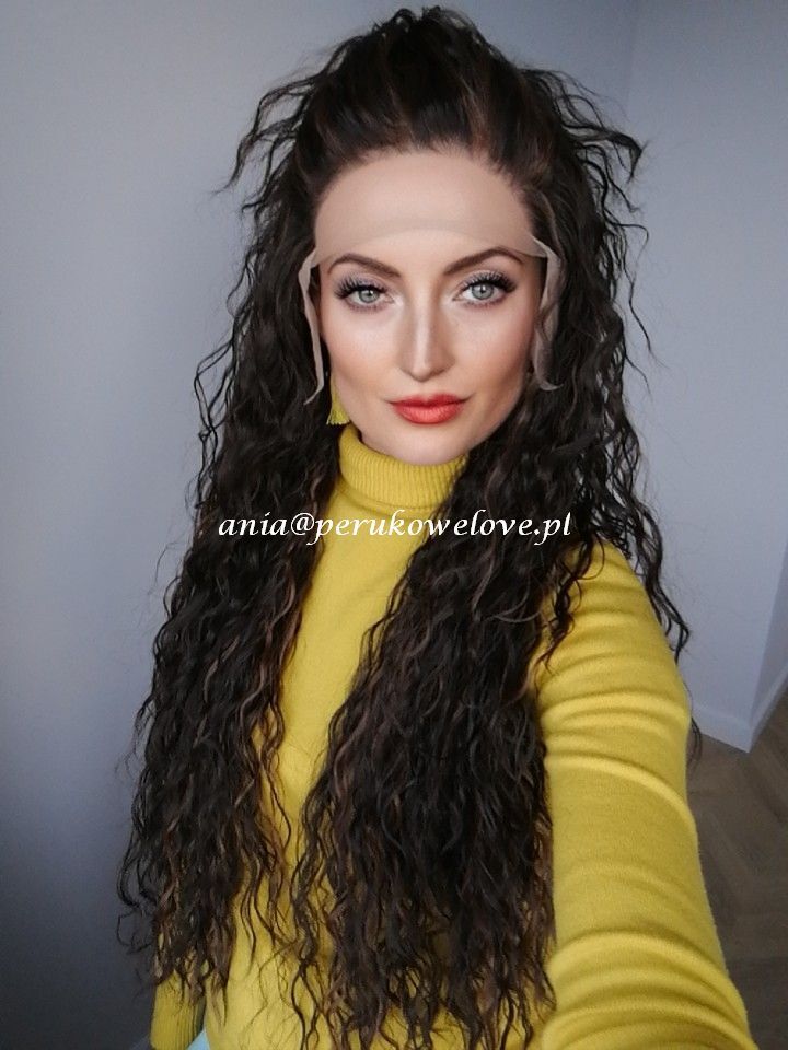 Peruka ciemny brąz LACE FRONT afro loki kręcone włosy na co dzień