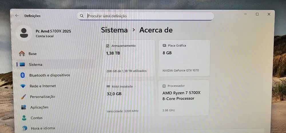 Pc AMD r7 5700,  Nvida 1070 8GB e ddr4 32Gb