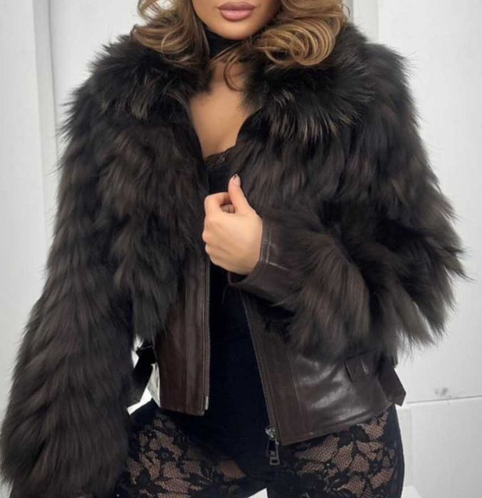 Kurtka skórzana futro lisy