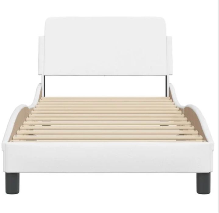 Estrutura de cama c/ cabeceira couro artificial 90x190cm branco
