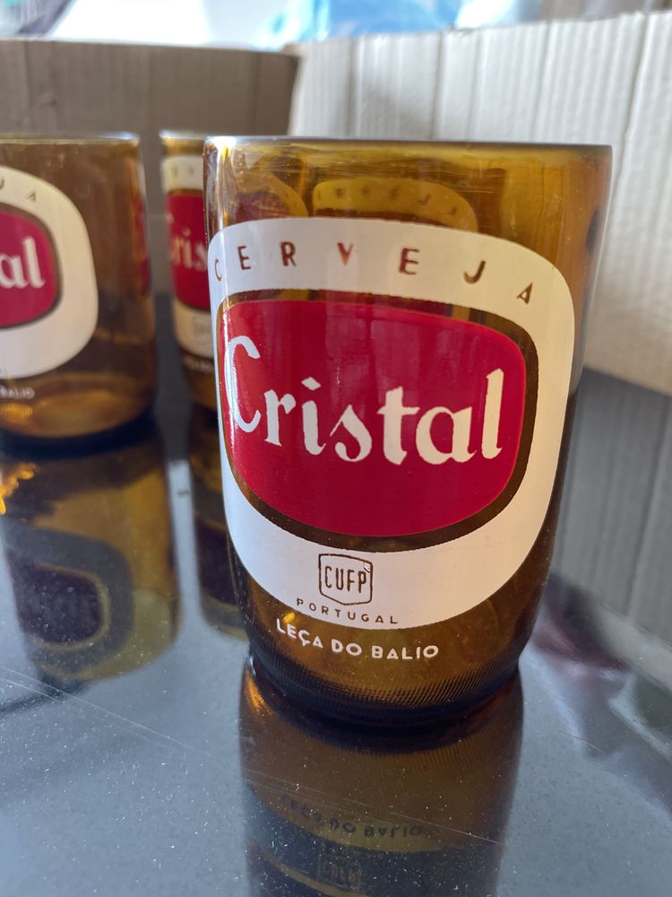 4 copos garrafas cerveja Cristal