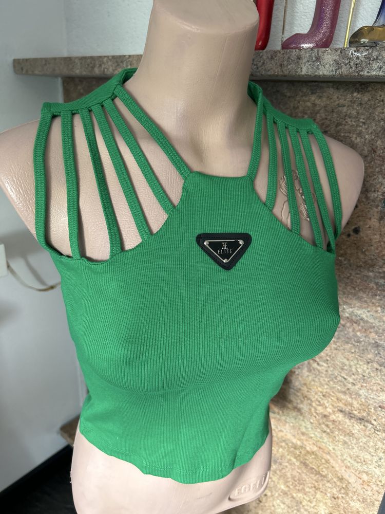 Nowy crop top zielony stylowy kobiecy bawelna