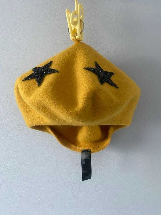 Accessorize Beret wełniany musztardowy 55/56 cm błyszczące dżety