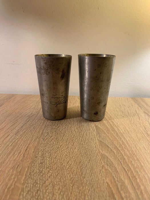 zestaw 2 cynowych podróżnych wojskowych kubków, Szwajcaria Bern XIX w