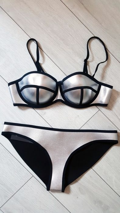 Bikini stój kąpielowy triangl srebrny modny L XL neopren