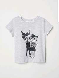 286-> t-shirt szary koszulka kot zając H&M r.110/116 4-6Y