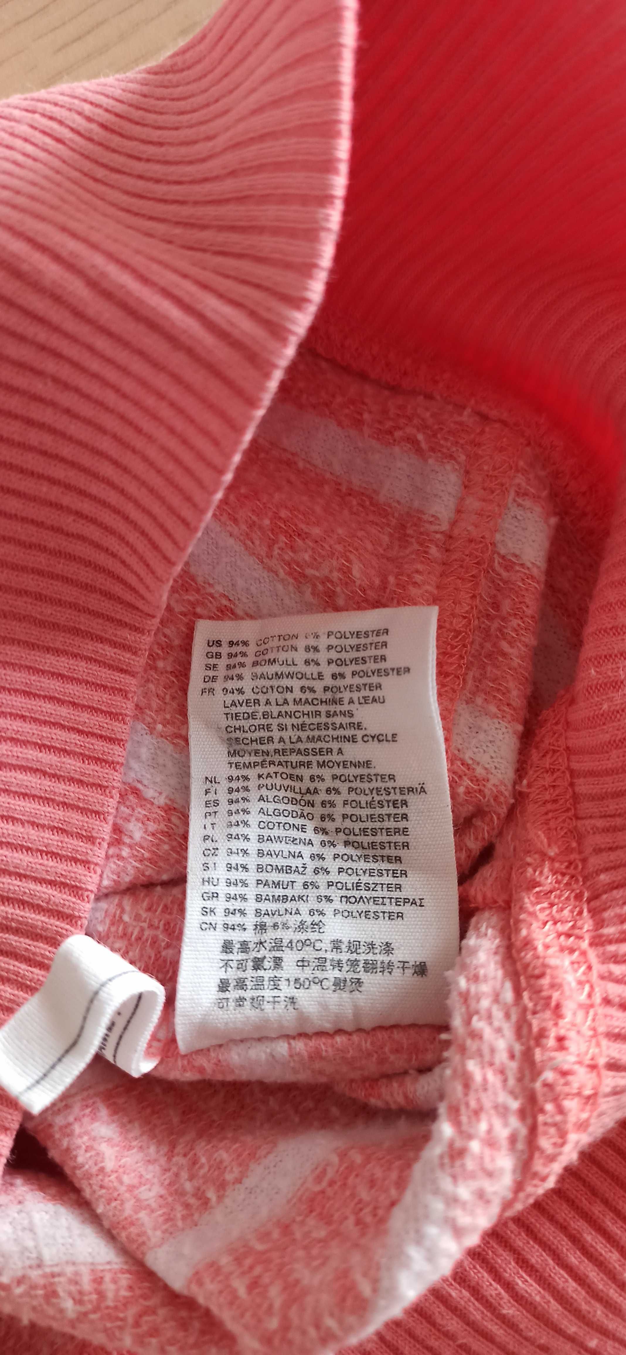 Bluza 134 dziewczęca, z kapturem, łososiowa, w pasy, z guzikami