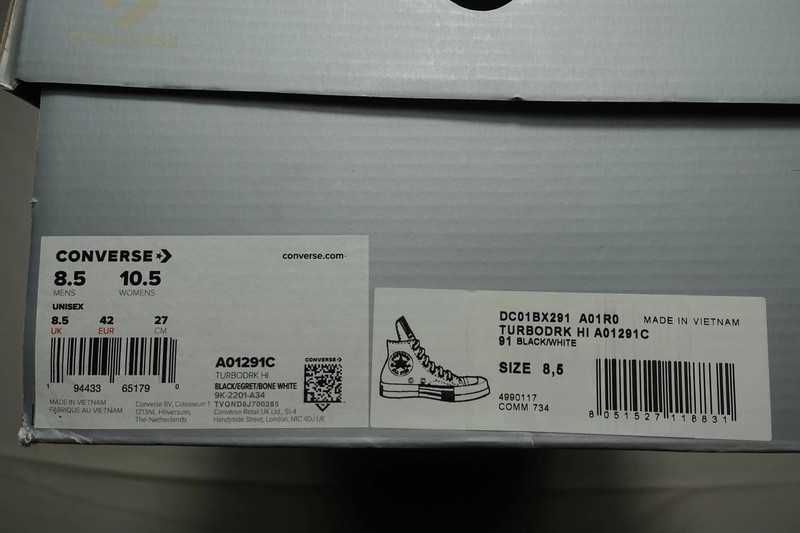 Rick Owens x Converse Turbodrk Drkshdw Sneakers High Top Czarne 42