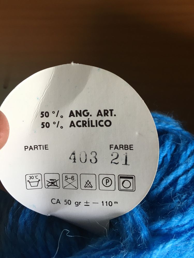 Novelos HANGORA azuis 50% angora, 50 gramas