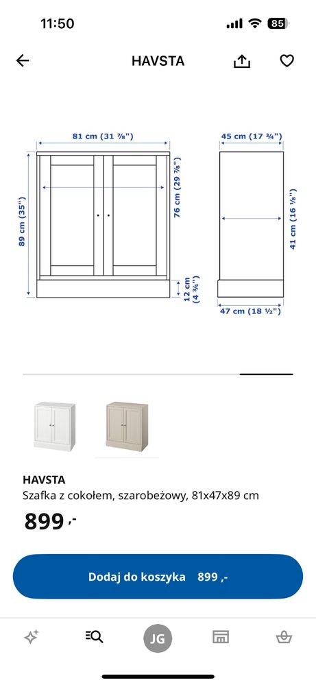 Zestaw mebli Ikea Havsta szare + gratis stolik