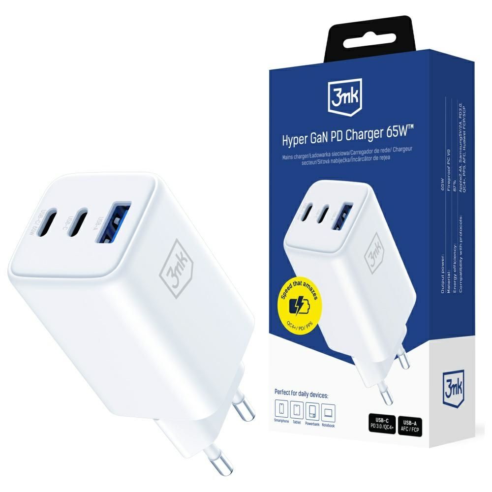 Ładowarka sieciowa 3MK Hyper GaN Charger 65W 1xUSB-A 2xUSB-C PD QC4+