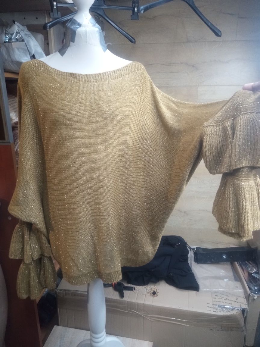 Sweter ARGENTO włoski z metaliczną nitką i zamykaniem na suwak plecach