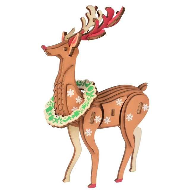 Puzzle 3D – Drewniany Bożonarodzeniowy renifer