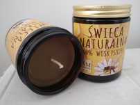 Świeca z naturalnego wosku pszczelego, słoik 180ml.
