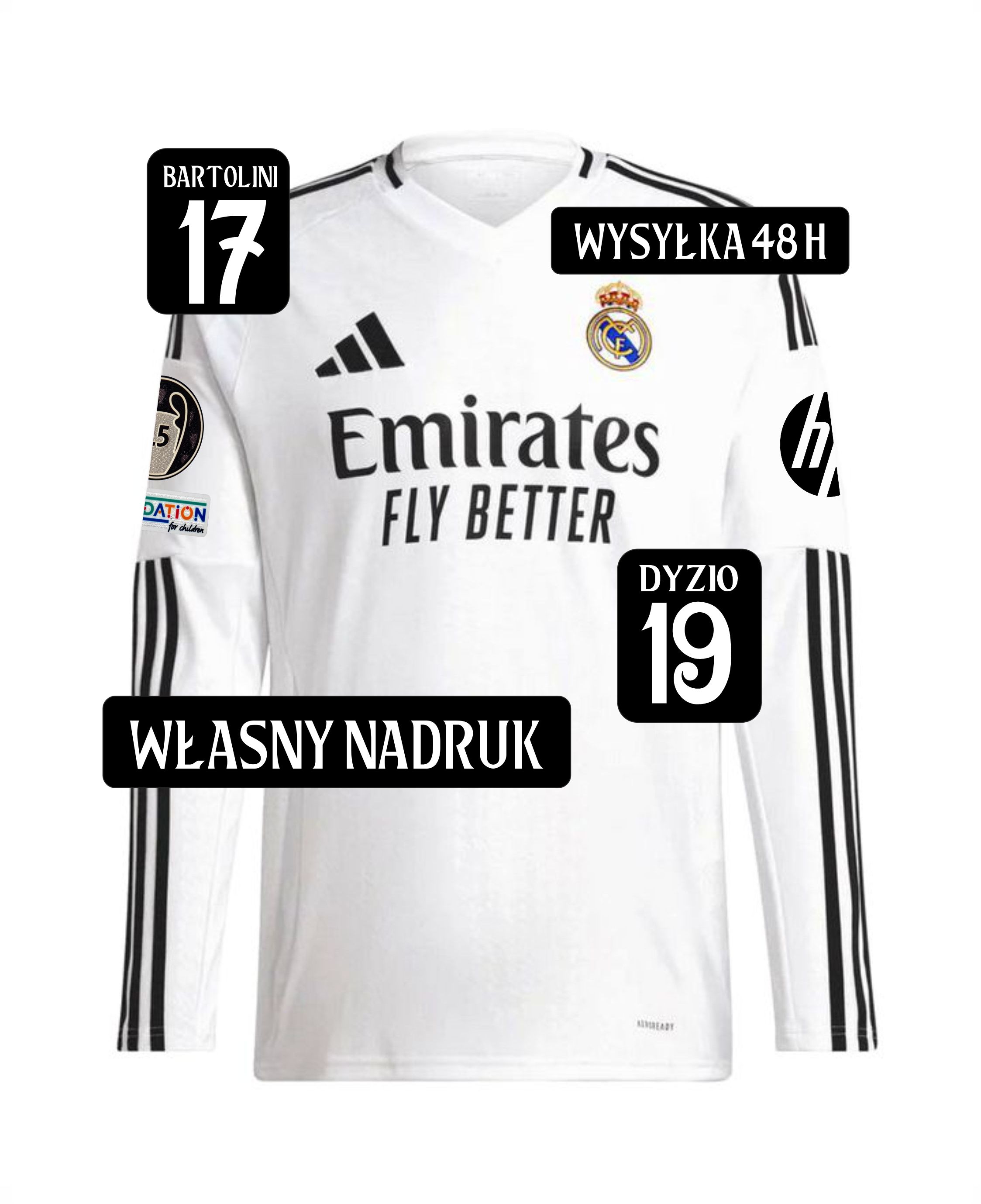 Koszulka Real Madryt 2024/2025  domowa WŁASNY NADRUK r. M 48h