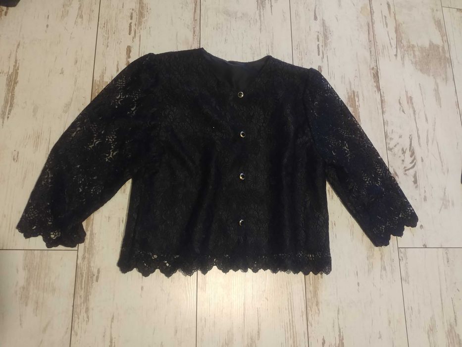 Żakiet czarny koronkowy, rękaw 3/4, r. M/L
